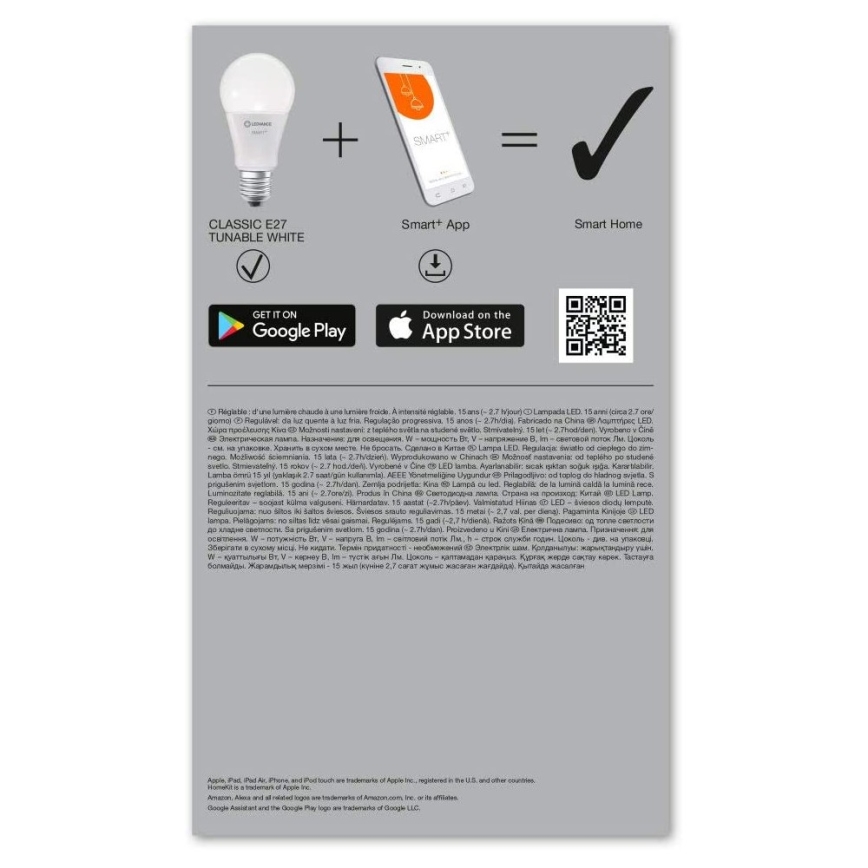 RINKINYS 3x LED Pritemdomos lemputės SMART + E27 / 14W / 230V 2700K-6500K - Ledvance
