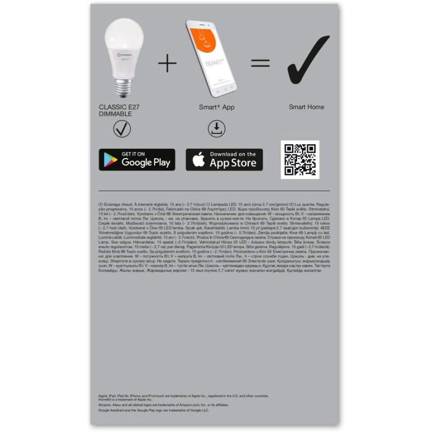 RINKINYS 3x LED Pritemdomos lemputės SMART + E27 / 14W / 230V 2700K - Ledvance