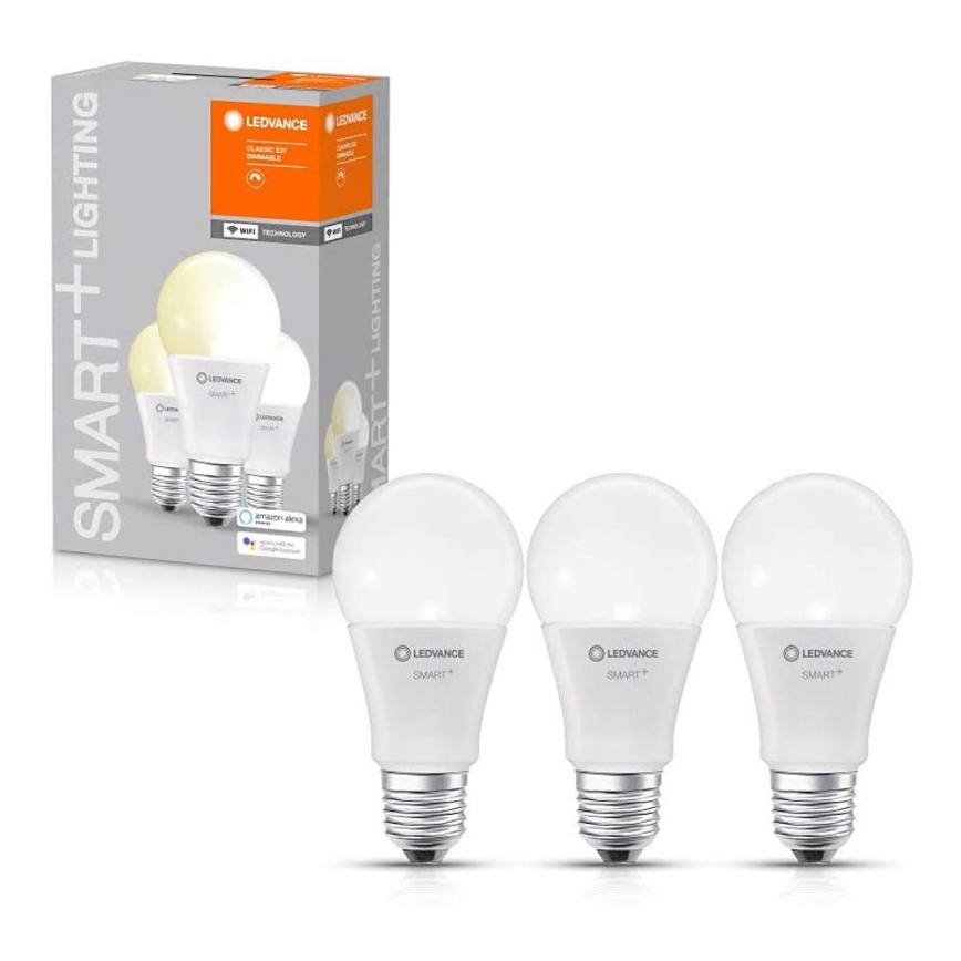 RINKINYS 3x LED Pritemdomos lemputės SMART + E27 / 9,5W / 230V 2700K - Ledvance