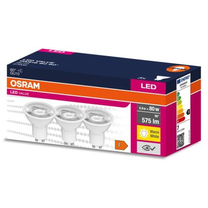 RINKINYS 3x LED reflektoriaus lemputės PAR16 GU10/6,9W/230V 2700K 60° - Osram