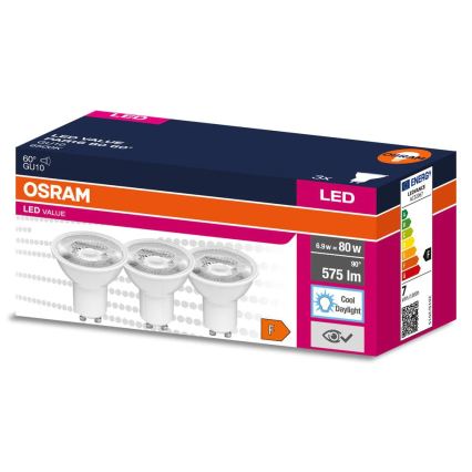 Rinkinys 3x LED reflektorinės lemputės PAR16 GU10/6,9W/230V 6500K 60° - Osram