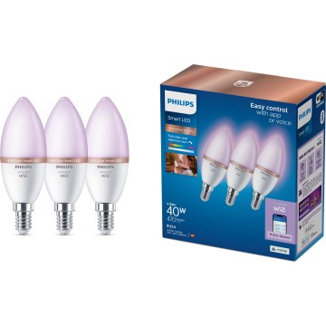 Rinkinys 3x LED RGB dimeriuojamos lemputės Philips SMART C37 E14/4,9W/230V 2200-6500K CRI 90