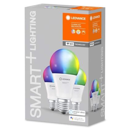 RINKINYS 3x LED RGB Pritemdomos lemputės SMART + E27 / 9,5W / 230V 2700K-6500K - Ledvance