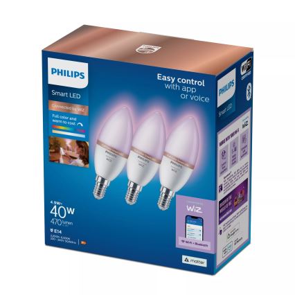 Rinkinys 3x LED RGB dimeriuojamos lemputės Philips SMART C37 E14/4,9W/230V 2200-6500K CRI 90