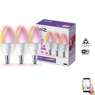 RINKINYS 3x LED RGBW reguliuojama lemputė C37 E14/4,9W/230V 2200-6500K CRI 90 Wi-Fi - WiZ
