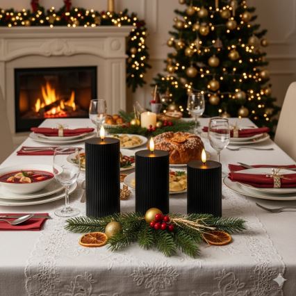 Rinkinys 3x LED žvakės BRILLO LED/2xAA juoda + nuotolinis valdymas