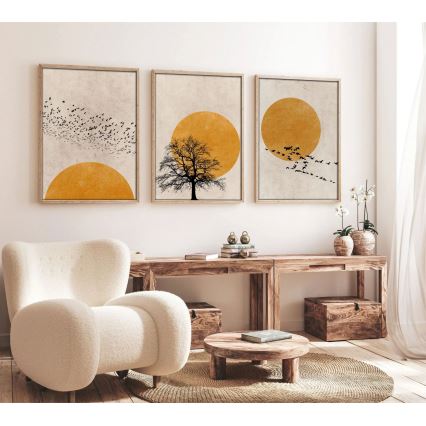 RINKINYS 3 vnt. paveikslų rėmeliuose 50x70 cm, smėlio/geltonos spalvos
