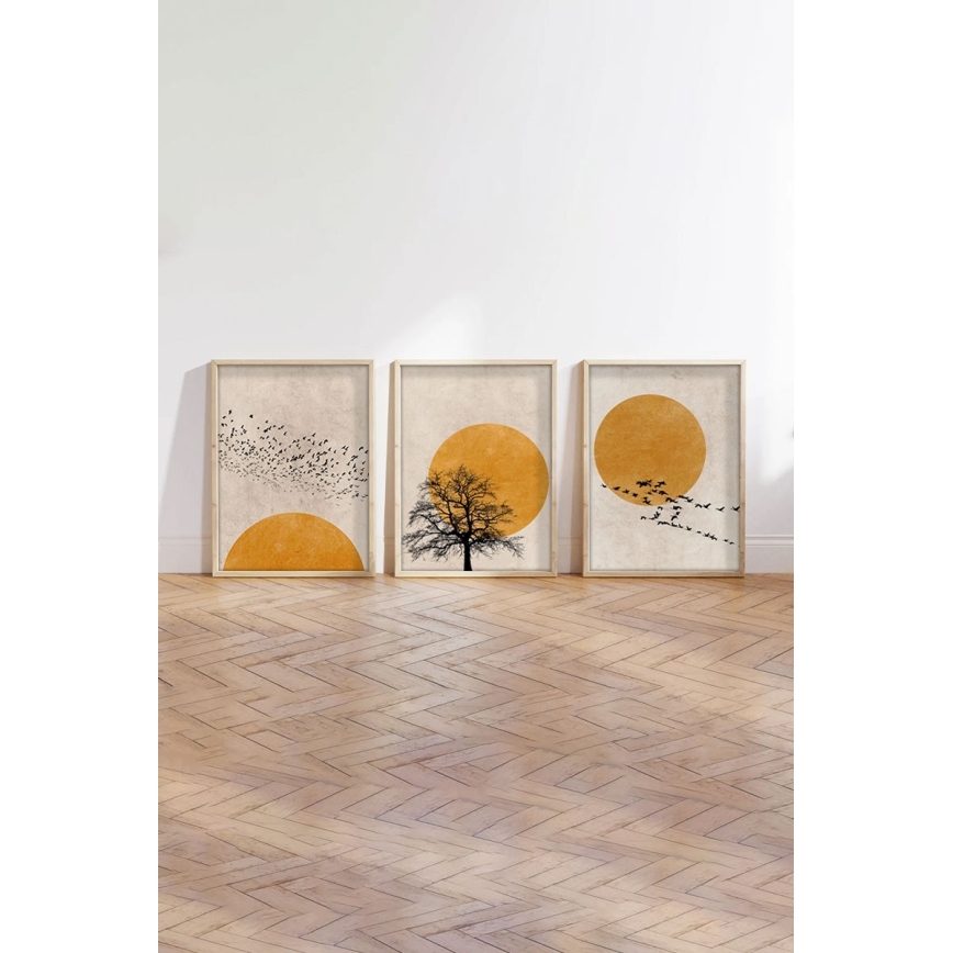 RINKINYS 3 vnt. paveikslų rėmeliuose 50x70 cm, smėlio/geltonos spalvos