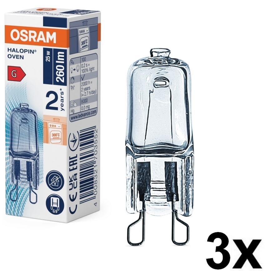 Rinkinys 3x orkaitės lemputės HALOPIN G9/25W/230V 2700K - Osram