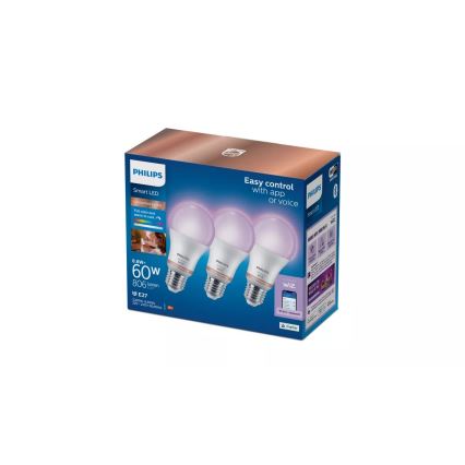 Rinkinys 3x RGB LED dimeriuojama lemputė Philips SMART A60 E27/8,8W/230V 2200-6500K