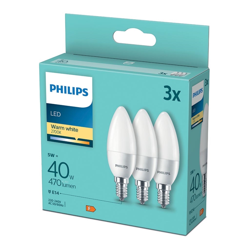 RINKINYS 3xLED Lemputė Philips B35 E14/5W/230V 2700K