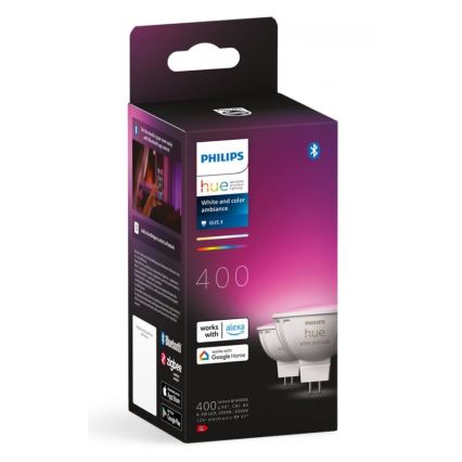 Komplektas 4 vnt. LED RGBW pritemdomos lemputės Philips Hue WHITE AND COLOR AMBIANCE GU5,3/MR16/6,3W/12V 2000-6500K
