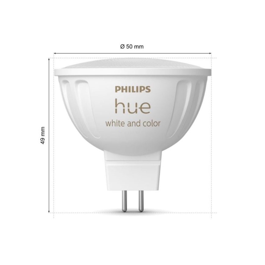 Komplektas 4 vnt. LED RGBW pritemdomos lemputės Philips Hue WHITE AND COLOR AMBIANCE GU5,3/MR16/6,3W/12V 2000-6500K