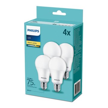 RINKINYS 4x LED Lemputė Philips A60 E27/10,5W/230V 2700K