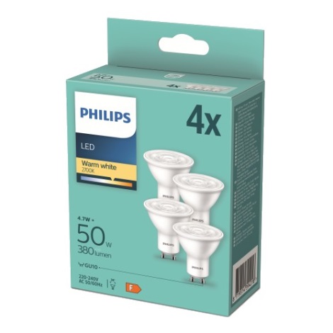RINKINYS 4x LED lemputės Philips GU10/4,7W/230V 2700K