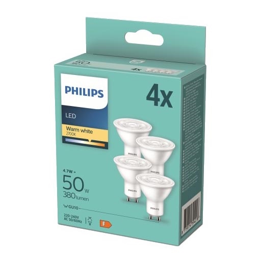 RINKINYS 4x LED lemputės Philips GU10/4,7W/230V 2700K