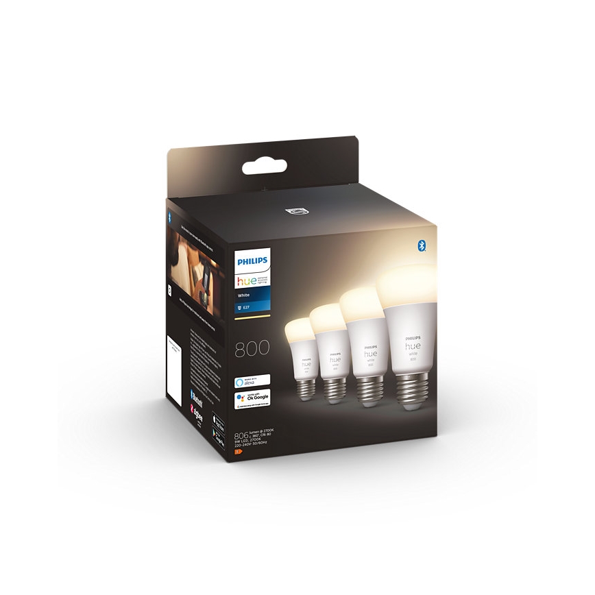 RINKINYS 4x LED Reguliuojama lemputė Philips Hue WHITE A60 E27/9W/230V 2700K