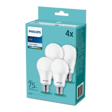 RINKINYS 4xLED Lemputė Philips A60 E27/10W/230V 4000K