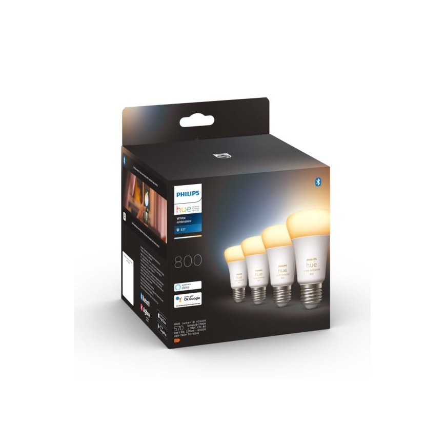 RINKINYS 4xLED Reguliuojama lemputė Philips Hue WHITE AMBIANCE E27/6W/230V 2200-6500K