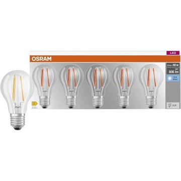 Rinkinys 5 vnt. LED lemputės BASE CLASSIC FILAMENT A60 E27/7W/230V 4000K - Osram