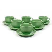 Rinkinys 6x keraminiai puodeliai su lėkšte žalia