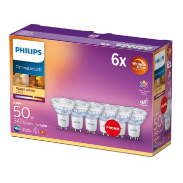 RINKINYS 6x LED Reguliuojama lemputė Philips Warm Glow GU10/3,8W/230V 2200-2700K  CRI 90