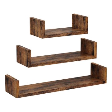 Rinkinys iš 3 sieninių lentynų SHELFY, rudos spalvos