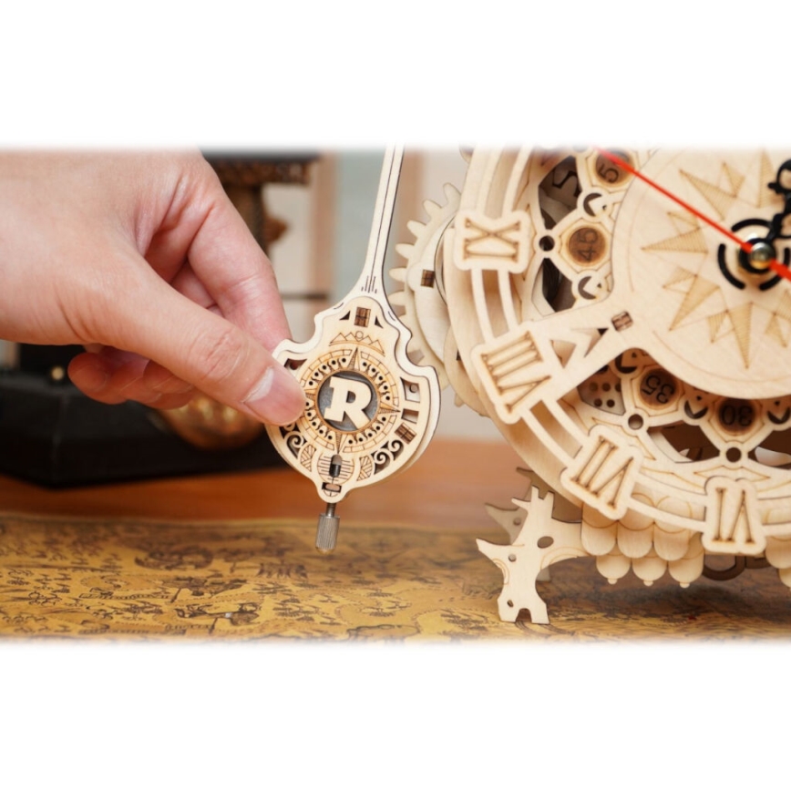 RoboTime - 3D medinė mechaninė dėlionė Pelėda laikrodis 1xAA