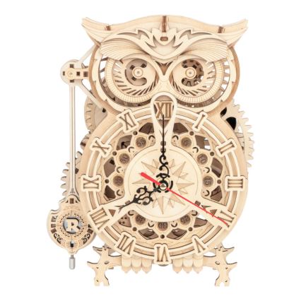 RoboTime - 3D medinė mechaninė dėlionė Pelėda laikrodis 1xAA