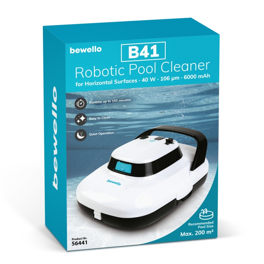 Robotinis baseino valytuvas, skirtas horizontaliems paviršiams, 40W/12,6V, 6000 mAh, IPX8, balta