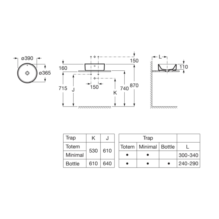 Roca A3270MJ000 - Pastatomas praustuvas GAP diametras 39 cm keramika/balta