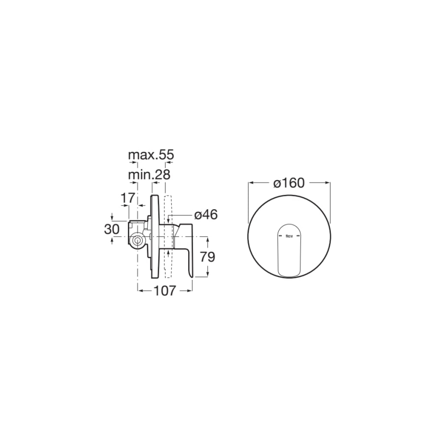 Roca A5A226EC00 - Įleidžiamas dušo maišytuvas CALA blizgus chromas