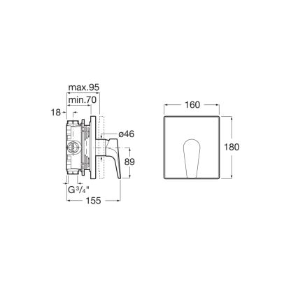 Roca A5A2B90C00 - Dušo maišytuvas potinkiniam montavimui ATLAS blizgus chromas