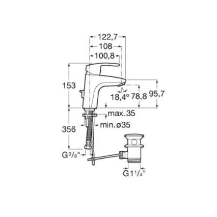 Roca A5A3098C00 - Maišytuvas praustuvui + nutekėjimo komplektas MONODIN 15,3 cm blizgus chromas
