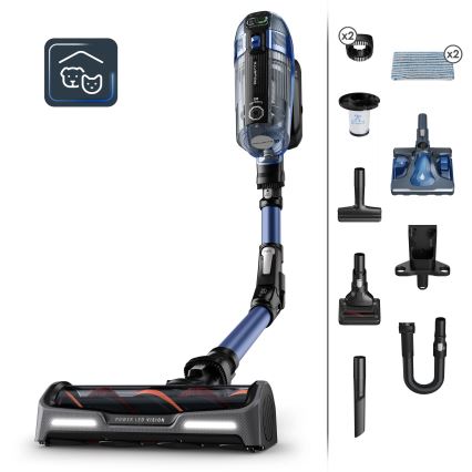 Rowenta - Lazdos formos dulkių siurblys su šluoste X-FORCE FLEX ANIMAL AQUA AUTO 3in1 480W/32,4V 2500 mAh mėlyna