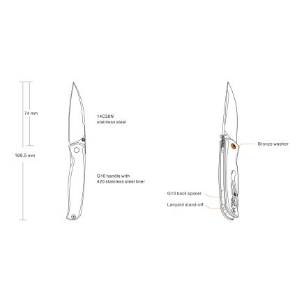 Ruike RUP661B - Kompaktiškas sulankstomas peilis 16,9 cm juoda