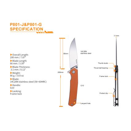 Ruike RUP801G - Sulankstomas kišeninis peilis 20 cm žalia