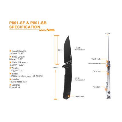 Ruike RUP801SF - Sulankstomas kišeninis peilis 20 cm sidabras