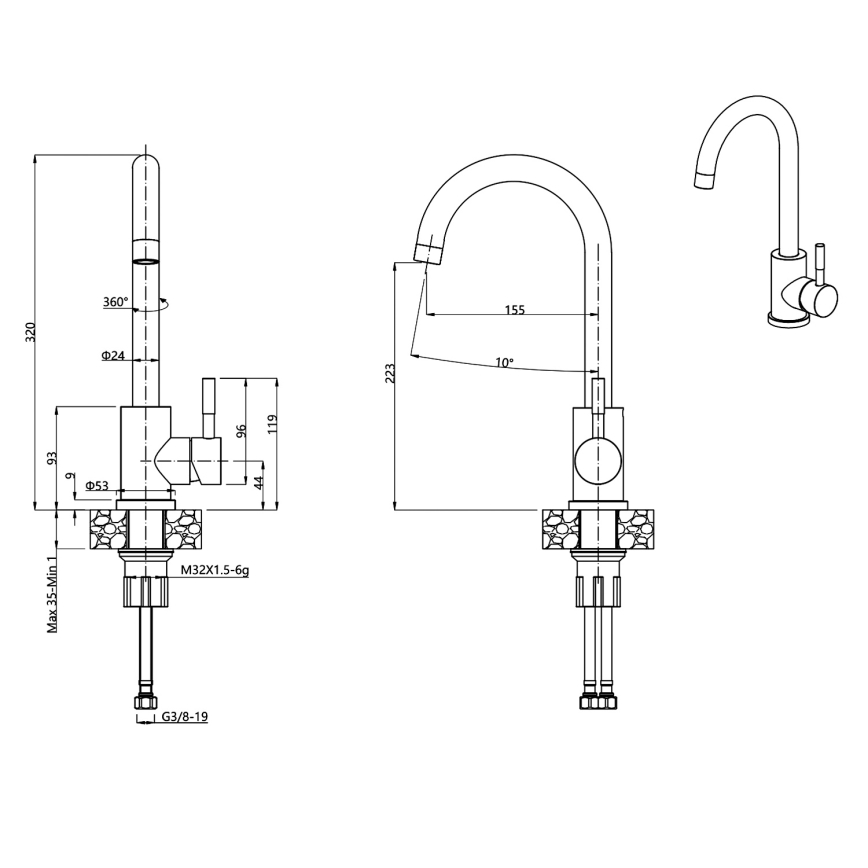 Samona - Kriauklės maišytuvas 32 cm, granito/kreminės spalvos