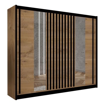 SANTINO drabužinė spinta su veidrodžiu 250x215 cm ąžuolo krafteris / juoda