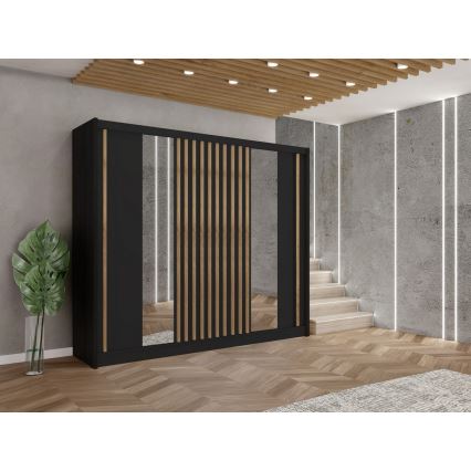 SANTINO drabužinė spinta su veidrodžiu 250x215 cm juoda / ąžuolo krafteris