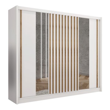 SANTINO drabužių spinta su veidrodžiu 250x215 cm balta/ąžuolo medienos išvaizda