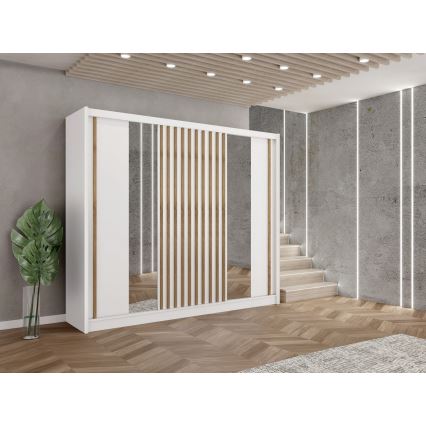 SANTINO drabužių spinta su veidrodžiu 250x215 cm balta/ąžuolo medienos išvaizda