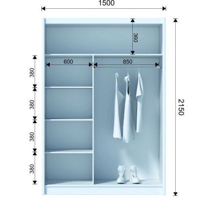 SANTINO spinta su veidrodžiu 150x215 cm ąžuolo dokojoju/juoda