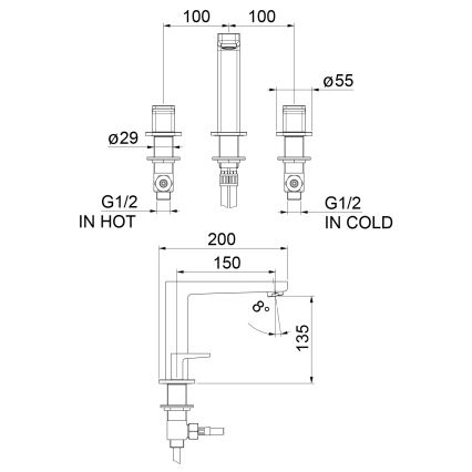 Sapho - 3-angų praustuvo maišytuvas TURSI, matinės juodos spalvos
