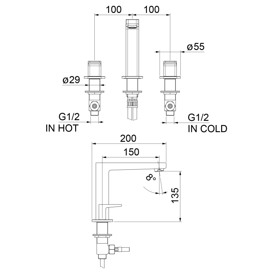 Sapho - 3-angų praustuvo maišytuvas TURSI, matinės juodos spalvos