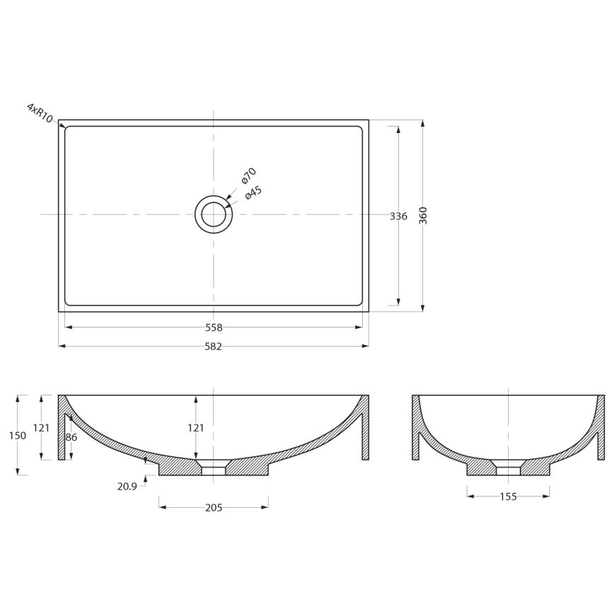 Sapho - Ant stalviršio montuojamas praustuvas 58x36 cm betonas/juoda