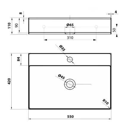 Sapho - AURUM stalviršinis praustuvas, 55 x 42 cm, šlifuoto nerūdijančio plieno