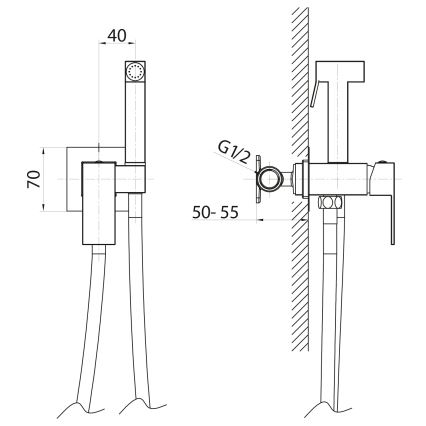 Sapho - Bidė maišytuvas su rankiniu dušeliu įleidžiamam montavimui CUBEMIX matinė auksinė