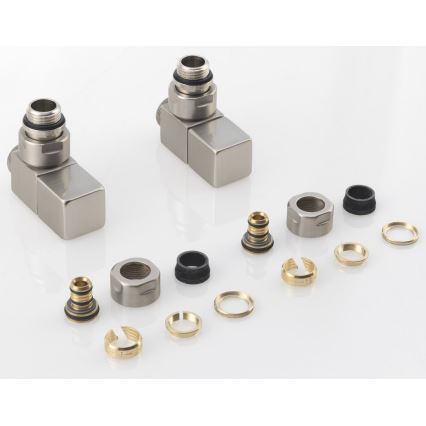 Sapho - CUBE kampinių vožtuvų prijungimo komplektas, 2 vnt., iš šlifuoto nerūdijančio plieno